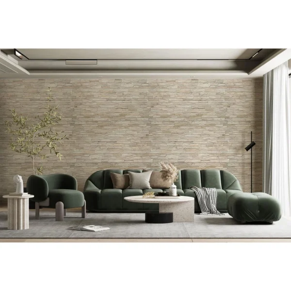 Panou decorativ, PVC, model piatra 3D, nuante crem, 96x48.5 cm