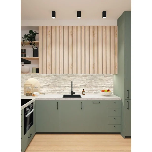 Panou decorativ, PVC, model piatra 3D, nuante crem, 96x48.5 cm