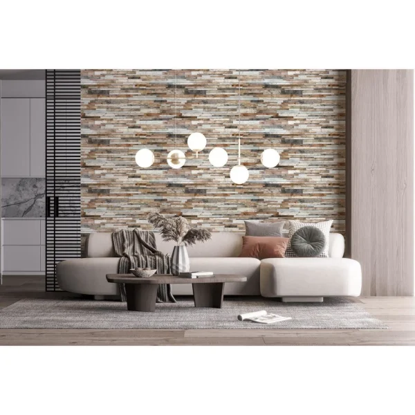 Panou decorativ, PVC, model piatra 3D, nuante maro si negru, 96x48.5cm