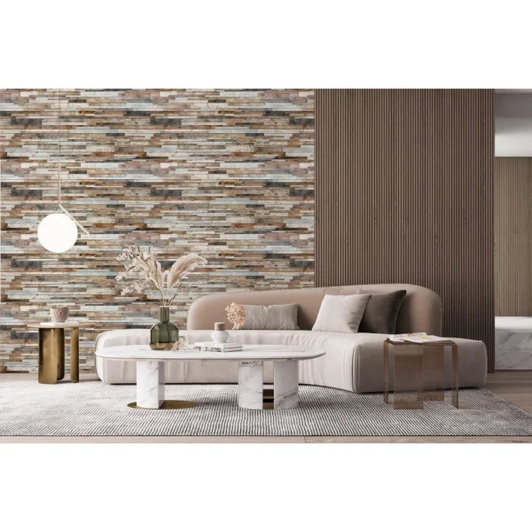 Panou decorativ, PVC, model piatra 3D, nuante maro si negru, 96x48.5cm