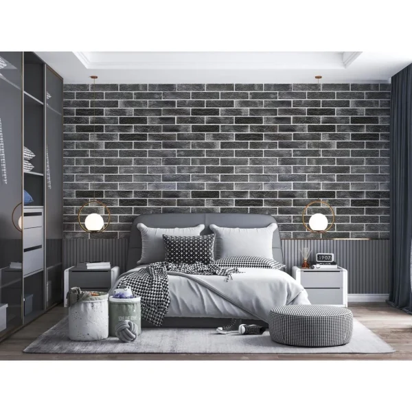 Panou decorativ, PVC, model caramida 3D, negru, 96x48.5cm