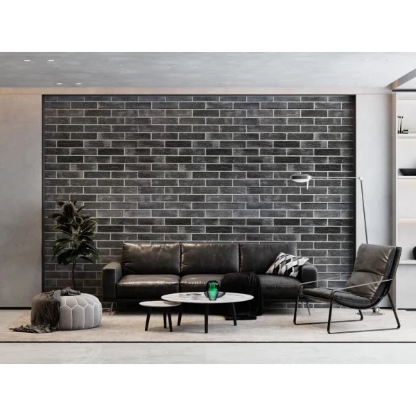 Panou decorativ, PVC, model caramida 3D, negru, 96x48.5cm