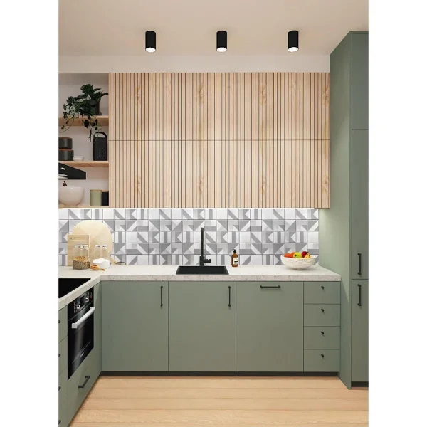 Panou decorativ, PVC, model marmura, geometric, alb si gri, 96x48.5cm