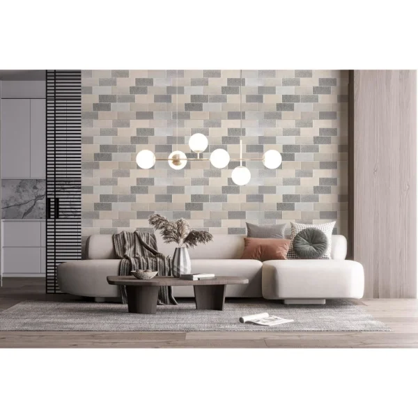Panou decorativ, PVC, model textil 3D, nuante gri pastel, 96x48.5cm