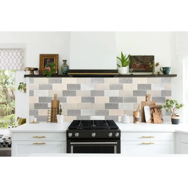Panou decorativ, PVC, model textil 3D, nuante gri pastel, 96x48.5cm