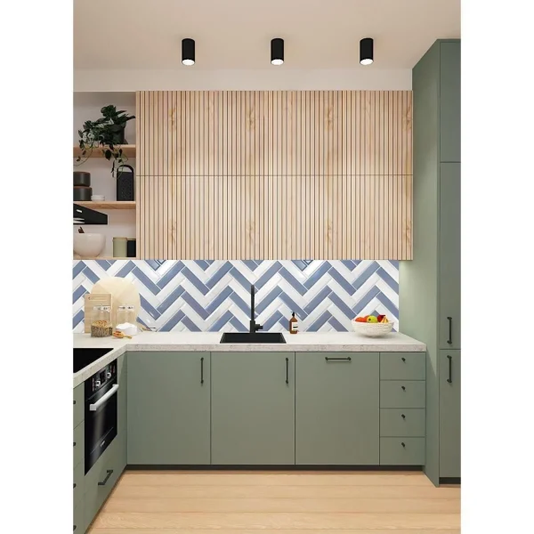 Panou decorativ, PVC, model zig-zag 3D, alb-albastru, 96x48.5cm