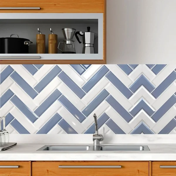 Panou decorativ, PVC, model zig-zag 3D, alb-albastru, 96x48.5cm