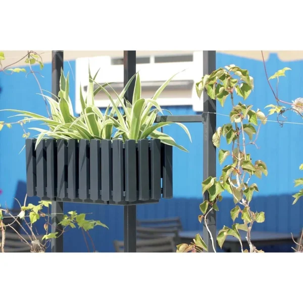 Jardiniera decorativa, suport metalic, sistem irigare,​​​​​​​ antracit, 38x18x16.2 cm, Boardee Fencycase W Old