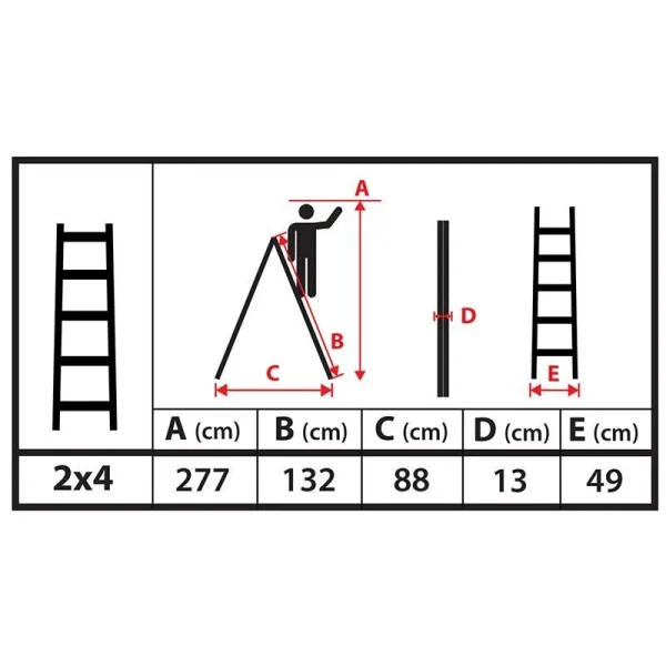 Scara lemn, 2 tronsoane, 4 trepte, carlig pentru galeata, max 150 kg, 1.32 m, Strend Pro