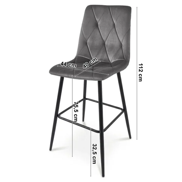 Scaun de bucatarie/bar, Artool, Libra, catifea neagra, picioare metal argintiu, 52x56x112 cm
