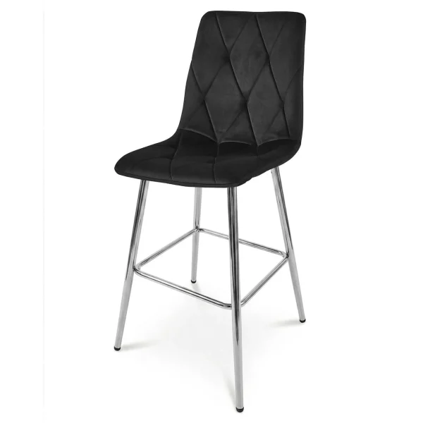 Scaun de bucatarie/bar, Artool, Libra, catifea neagra, picioare metal argintiu, 52x56x112 cm