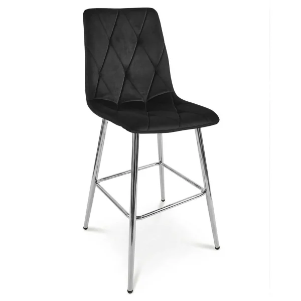 Scaun de bucatarie/bar, Artool, Libra, catifea neagra, picioare metal argintiu, 52x56x112 cm
