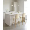 Scaun de bucatarie/bar, Artool, Libra, catifea bej deschis, picioare metal auriu, 52x56x112 cm