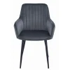 Scaun stil fotoliu bucatarie/living, Artool, Solden, catifea gri inchis, picioare metal negru, 55x45.5x83.5 cm