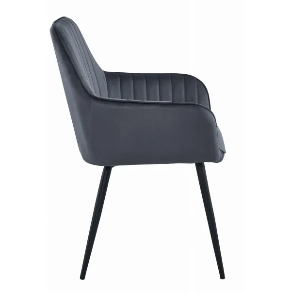 Scaun stil fotoliu bucatarie/living, Artool, Solden, catifea gri inchis, picioare metal negru, 55x45.5x83.5 cm