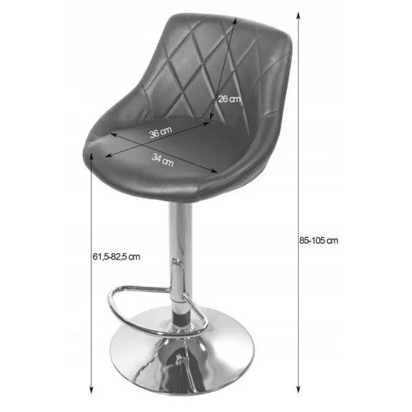 Scaun de bucatarie/bar, Artool, Kast, rotativ, piele ecologica neagra, picior metal argintiu, 45.5x48.5x85-105 cm
