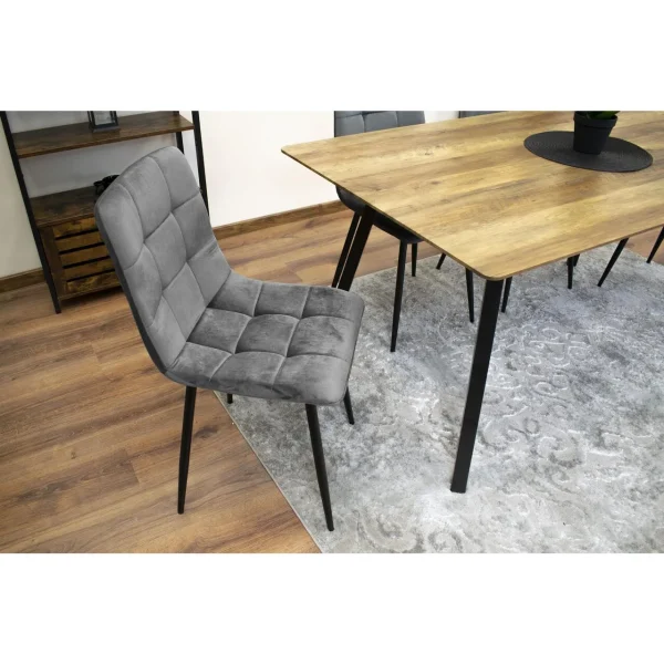 Scaun bucatarie/living, Artool, Kara, catifea gri, picioare metal negru, 44.5x50.5x87 cm