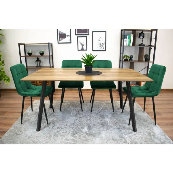 Scaun bucatarie/living, Artool, Kara, catifea verde, picioare metal negru, 44.5x50.5x87 cm