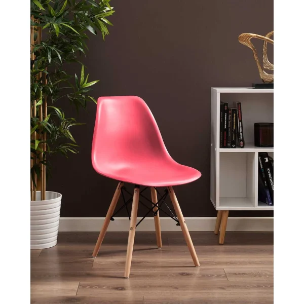 Scaun stil scandinav, Jumi, Eva, PP, lemn, roz, 46x52x81 cm