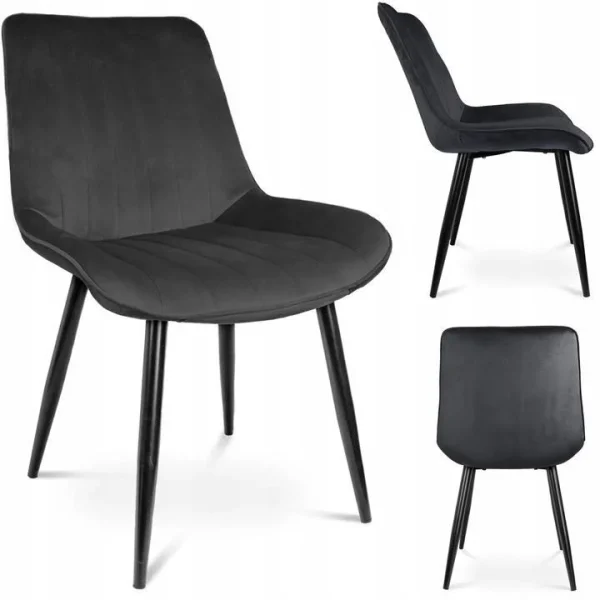 Scaun bucatarie/living, catifea, metal, negru, 54x61x83 cm, Viva