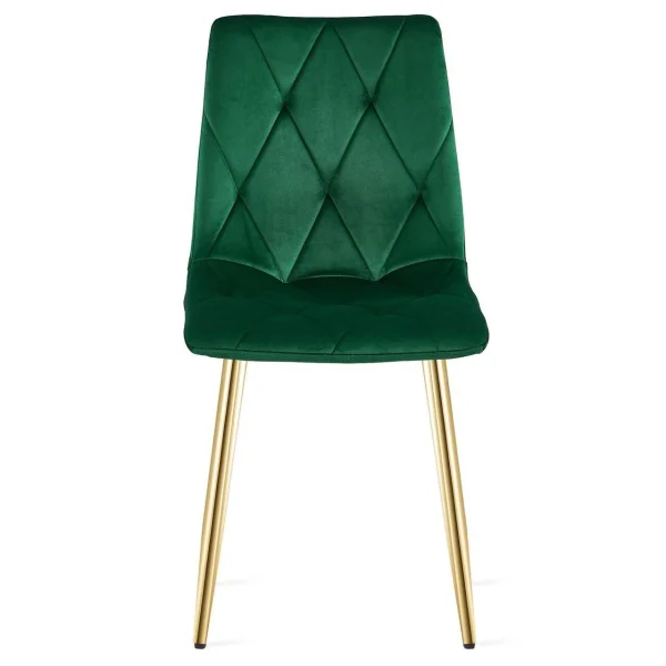 Set 4 scaune bucatarie/living, Artool, Libra, catifea verde, picioare metal auriu, 45x54x86.5 cm
