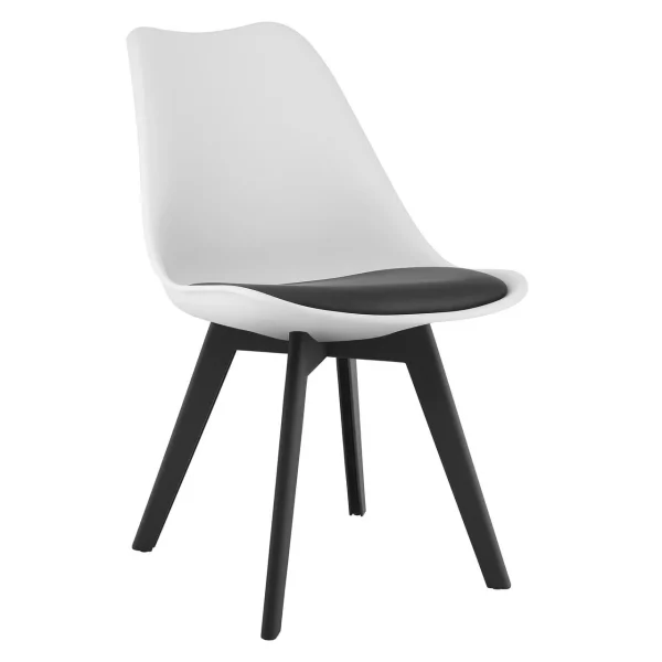 Set 4 scaune bucatarie/living, Artool, Mark, PP alb, picioare negre, perna piele ecologica neagra, 49x43x82 cm