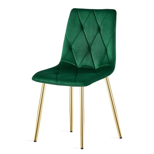 Set 4 scaune bucatarie/living, Artool, Libra, catifea verde, picioare metal auriu, 45x54x86.5 cm