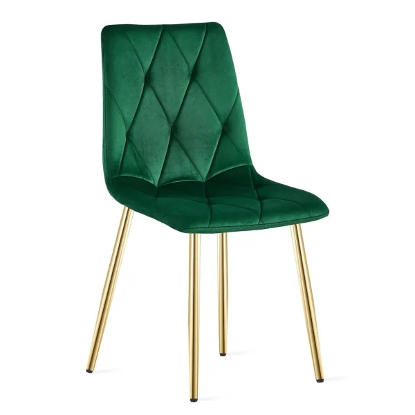 Set 4 scaune bucatarie/living, Artool, Libra, catifea verde, picioare metal auriu, 45x54x86.5 cm