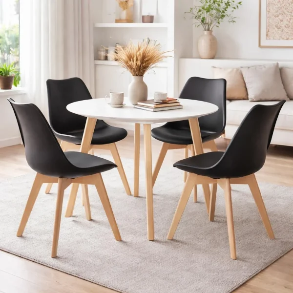 Set 4 scaune bucatarie/living, Artool, Mark, PP negru, picioare lemn natur, 49x43x82 cm
