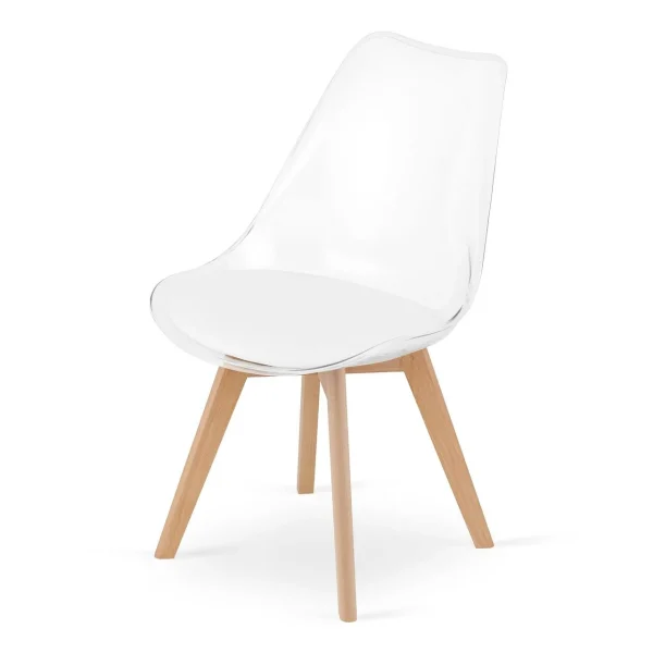 Set 4 scaune bucatarie/living, Artool, Mark, PP transparent, picioare lemn natur, 49x42x82.5 cm