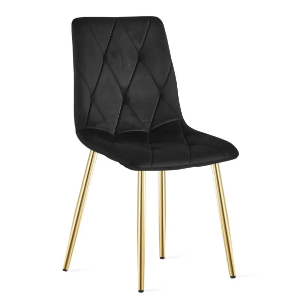 Set 4 scaune bucatarie/living, Artool, Libra, catifea neagra, picioare metal auriu, 45x54x86.5 cm
