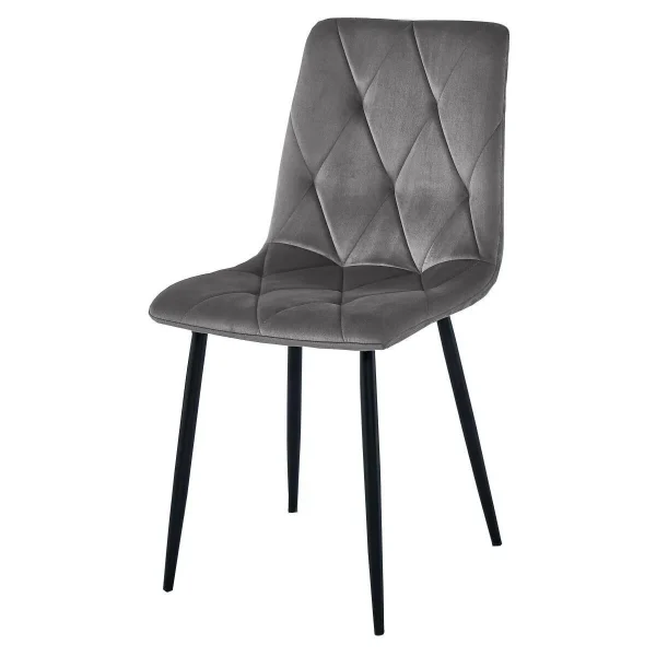Set 4 scaune bucatarie/living, Artool, Libra, catifea gri inchis, picioare metal negru, 45x54x86.5 cm