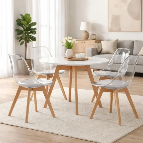 Set 4 scaune bucatarie/living, Artool, Mark, PP transparent, picioare lemn natur, 49x42x82.5 cm