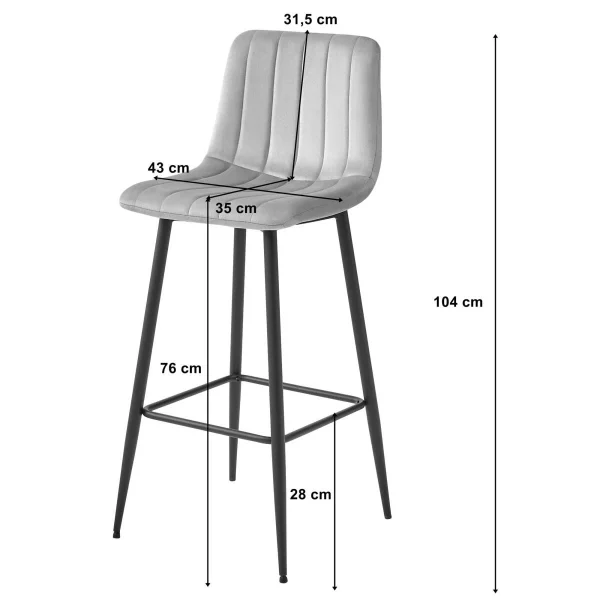 Set 2 scaune de bucatarie/bar, Artool, Pozza, catifea gri inchis, picioare metal negru, 43x35x104 cm