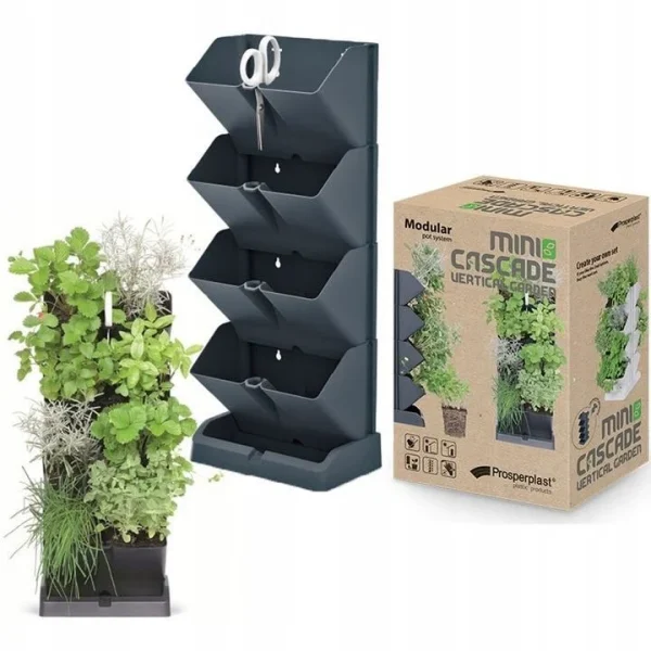 Ghivece decorative de flori, modular, antracit, 4x1 L, set 4 buc, 19.5x11.4x47.5 cm, Mini Cascade