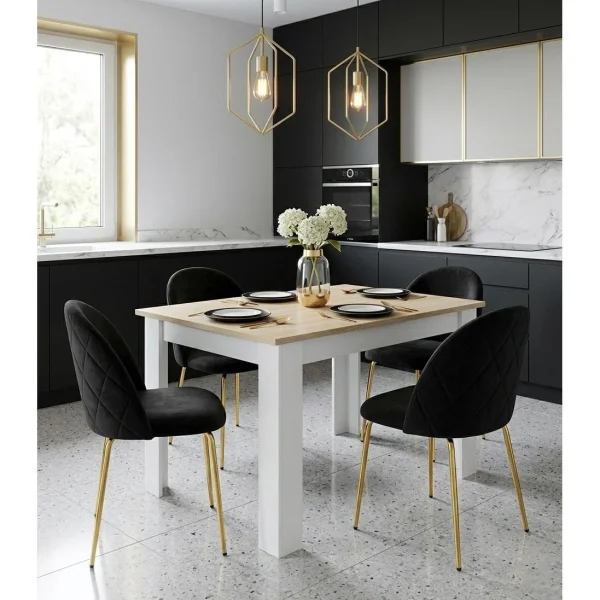 Set 4 scaune bucatarie/living, Artool, Inca, catifea neagra, picioare metal auriu, 49x55x78 cm