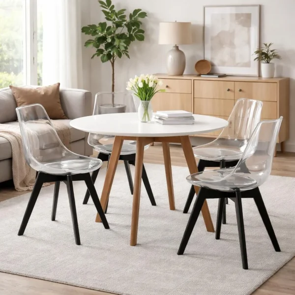 Set 4 scaune bucatarie/living, Artool, Mark, PP transparent, picioare negre, 49x43x82 cm