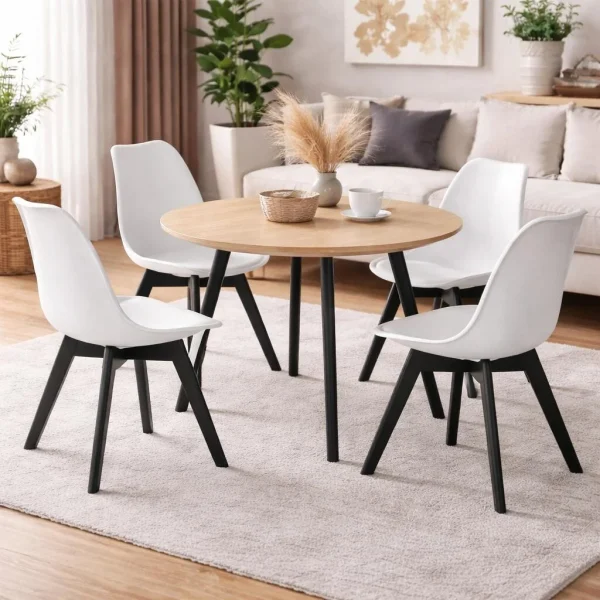 Set 4 scaune bucatarie/living, Artool, Mark, PP alb, picioare negre, 49x55.5x82.5 cm