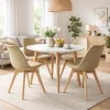 Set 4 scaune bucatarie/living, Artool, Mark, PP bej, picioare lemn natur, 49x52x82 cm