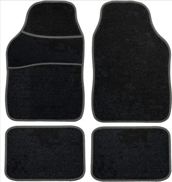 Set Auto Essential AVEX – 5 piese, Covorase Universale Mocheta + Husa Volan Piele Ecologica Perforata, Negru