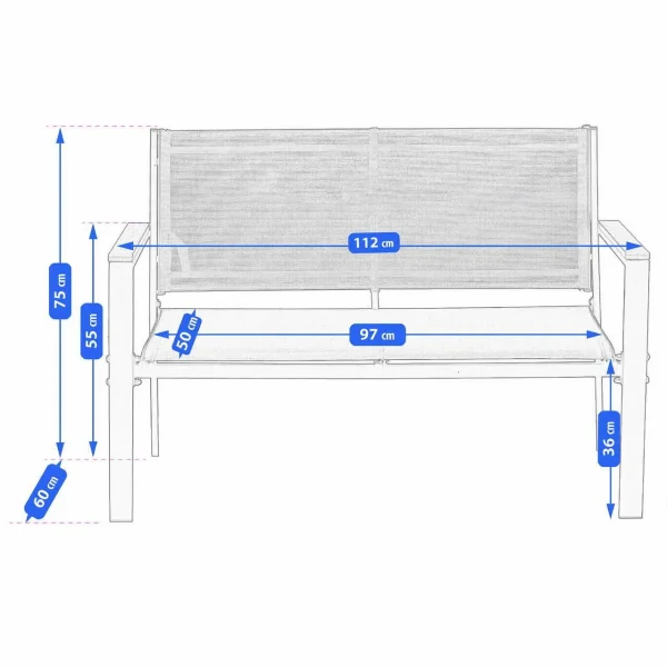Set mobilier gradina/terasa, negru si natur, 1 masa, 2 scaune, 1 canapea, Imala