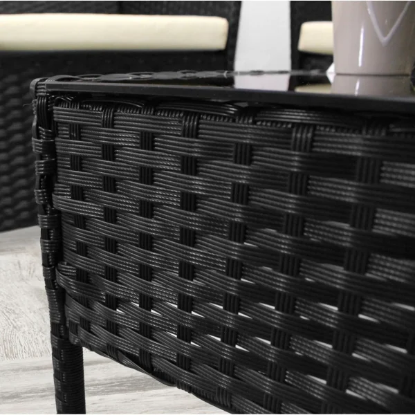 Set mobilier gradina/terasa, poliratan, negru cu perne crem, 1 masa, 2 fotolii, 1 canapea, Medi