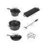 Set pentru gatit cu ceaun, gratar, tigaie, oala, fonta, 6 piese, Perfect Home