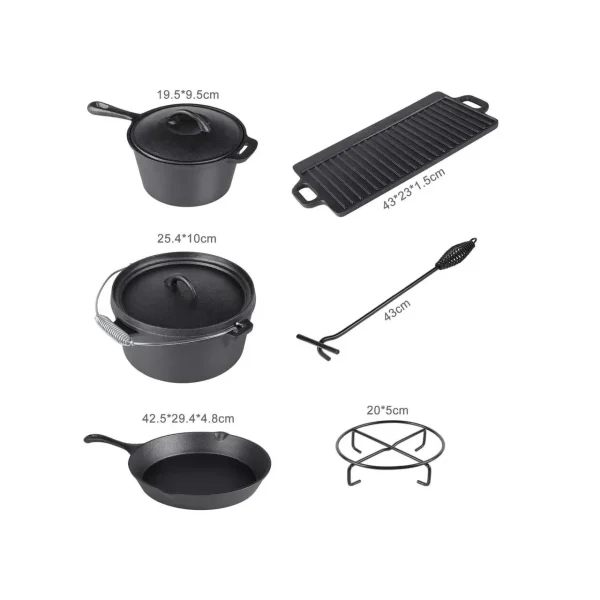 Set pentru gatit cu ceaun, gratar, tigaie, oala, fonta, 6 piese, Perfect Home