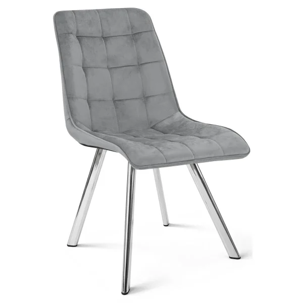 Set 4 scaune bucatarie/living, Artool, Cieza, catifea gri deschis, picioare metal argintiu, 49x60x87 cm