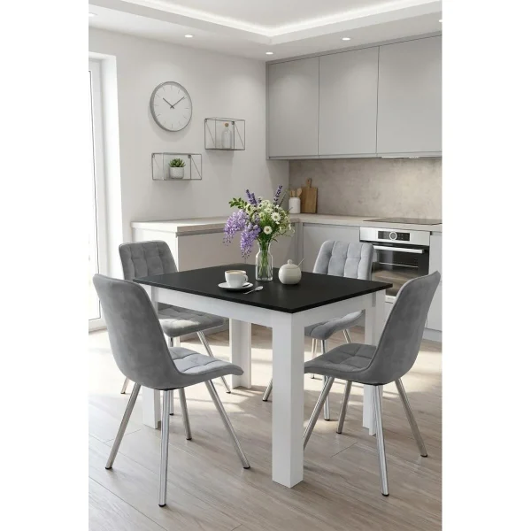 Set 4 scaune bucatarie/living, Artool, Cieza, catifea gri deschis, picioare metal argintiu, 49x60x87 cm