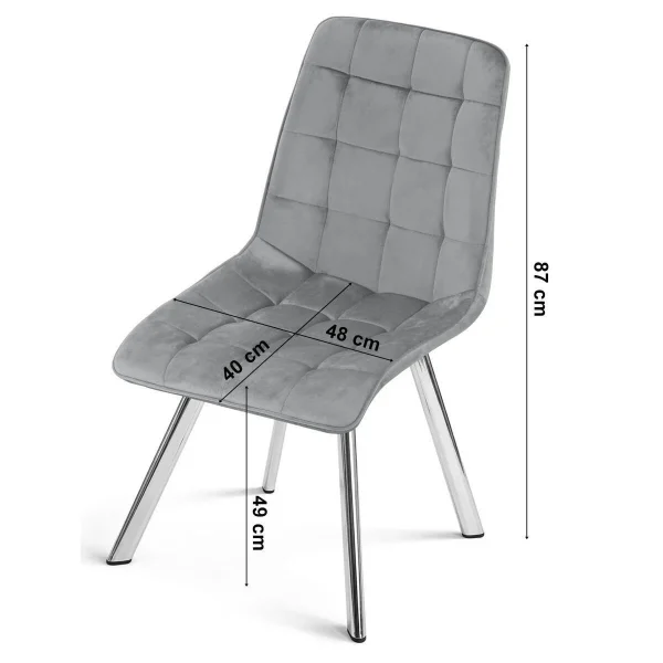 Set 4 scaune bucatarie/living, Artool, Cieza, catifea gri deschis, picioare metal argintiu, 49x60x87 cm