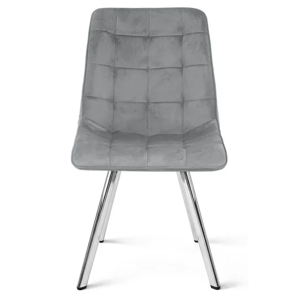Set 4 scaune bucatarie/living, Artool, Cieza, catifea gri deschis, picioare metal argintiu, 49x60x87 cm