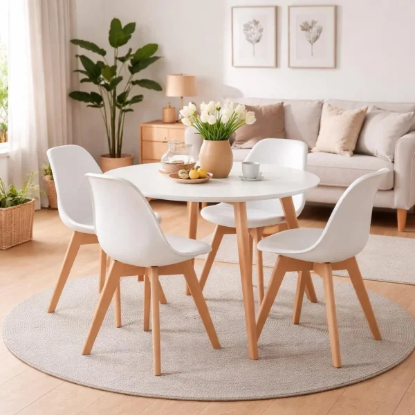 Set 4 scaune bucatarie/living, Artool, Mark, PP alb, picioare lemn natur, 49x43x82 cm