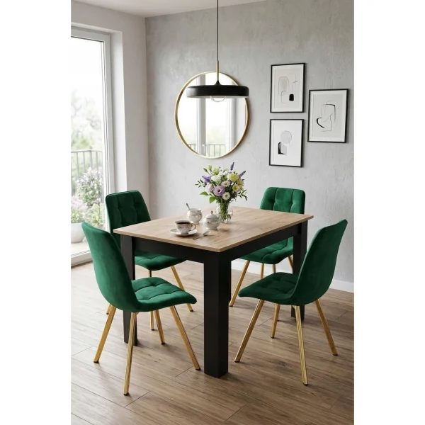 Set 4 scaune bucatarie/living, Artool, Cieza, catifea verde, picioare metal auriu, 49x60x87 cm